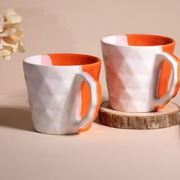 Storepedia Orange & White Handcrafted Textured Ceramic Glossy Cups Set of Cups and Mugs-6