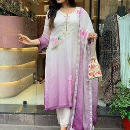 NIZA FASHION Women Floral Embroidered Thread Work Kurta with Trousers & With Dupatta-image-58