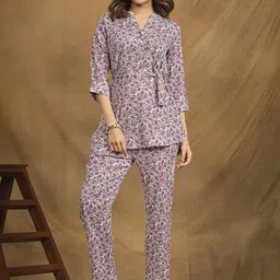 all about you Floral Printed V-Neck Tunic With Trousers-image-53
