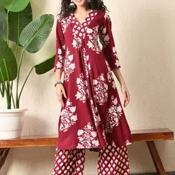 mokshi Women Floral Printed Regular Pure Cotton Kurta with Trousers-picture-40