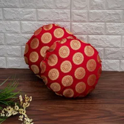RoyalDeco Red & Gold-Toned Set of 2 Floral Round Cushion Covers-image-21