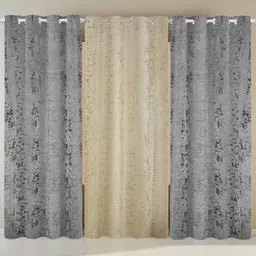 IVAZA Grey Set of 3 Black Out Door Curtain-13