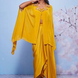 AJIESH OBEROI V-Neck Sleeveless Top Shrug With Skirt Co-Ords-image-57