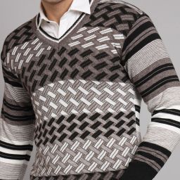 Men Striped V Neck Multicolor Sweater-image-25