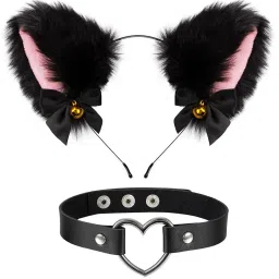PALAY® Cat Ears Headband Choker Set Women Girls Cosplay Plush Furry Ears Hair Ba Hair Band-image-72