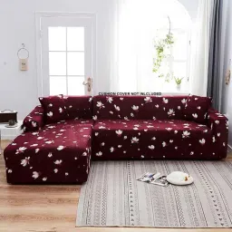 house of quirk Purple Floral Viscose and Polyester (3 + Lounge) L-Shaped Stretchable Chaise Sofa Covers-picture-43