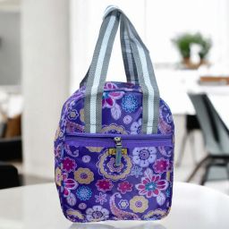 Cute Flower Lunch Bag Purple color for School, College girls and Office women Waterproof Lunch Bag-image-49