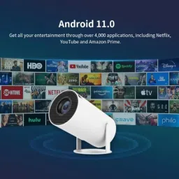 Riserstime Android 11.0 Smart Home Projector, 4,000+ Apps, Netflix, YouTube, 4K Resolution Projector Screen (Width 50 cm x 100 cm Height) image 2