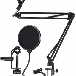 Microphone Stand Suspension Scissor Arm Black with Flexible Dual Layered Wind Pop Filter for Condenser Microphone | Useful for Studio Recording, Broadcasting, Live Steaming & Podcast Microphone Stand-image-66