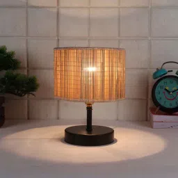 new era Classic Wooden Night Lamp with Bamboo Shade (Black & Beige)-picture-33