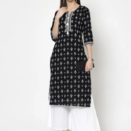 Women Self Design Cotton Blend Straight Kurta-image-60