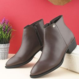 EL PASO Women Brown Faux Leather Casual Chelsea Boots Boots For Women-picture-2