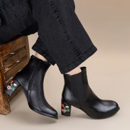 Women's New Premium Floral Embroidery Heeled Zipper and Stretch Boots Boots For Women-image-95