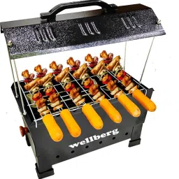 Electric & Charcoal Barbeque (2 in 1 BBQ)"Multi Purpose"Grill with 6 Skewers Wooden Handle Electric Grill Big Electric Tandoor-11