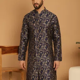 Rati International Blue golden sherwani Self Design Sherwani-image-1