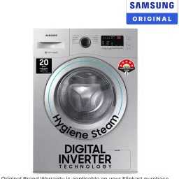 samsung 7 kg 5 star, Hygiene Steam with Inbuilt Heater, LED Display, Diamond Drum, Digital Inverter Fully Automatic Front Load Silver image 2