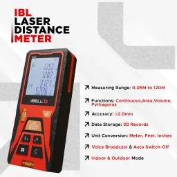 ibell DM120-02 Professional Laser Distance Meter 0.05M to 120M, Indoor & Outdoor Mode, Max/Min & Continuous Measurement, Area, Volume, Pythagoras, Magnetic Engineer's Precision Level image 2