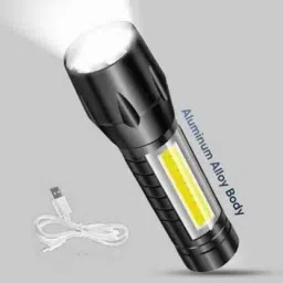 LED Zoomable 3 Modes COB 9W Flashlight Torch Emergency Light Torch Black, 9 cm Torch-image-44