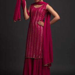 Women Georgette Kurti Sharara Set-image-65