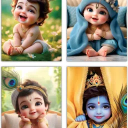 Little Bal Gopal Posters For Pregnant Women | Religious Posters | Krishna Poster | Multicolor Pack of 4 Photographic Paper-image-64