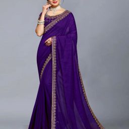 Temple Border, Embroidered Bollywood Art Silk, Lace Saree-image-20