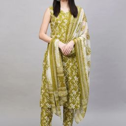 Women Pure Cotton Kurti Pant Dupatta Set-image-64