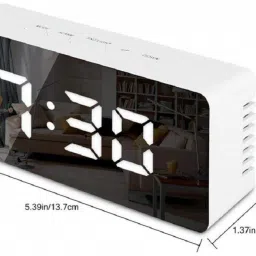 brandroot Digital Mirror Finish Clock With Dual Power Option (Rectangular), White Clock image 2
