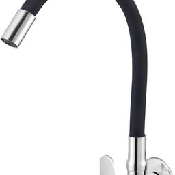 prestige Ocean Flexible Sink Cock With Wall Flange Black For Kitchen Sink Wash Basin Faucets Pillar Tap Faucet-picture-2