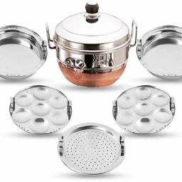 All-in-One S.S.Idli Multi Kadai Copper Base with 5Plates 2 Idli,2 Dhokla,1 Patra Standard Idli Maker-2