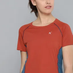Women Colorblock Round Neck Polyester Brown T-Shirt-image-95