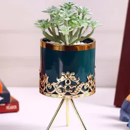 fourwalls Polyurethane Ivan Green Succculent In Ceramic Pot With Metal Stand Artificial Plant-picture-32