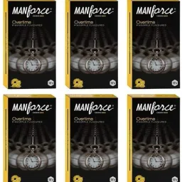 Overtime Pineapple Flavoured 3-in-1 Ribbed Condoms for Men- 10 Pcs x Pack of 6 Condom-6