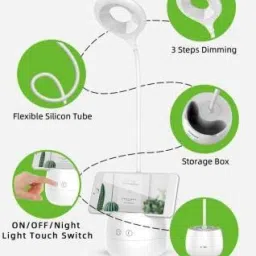 akr Table Lamp Rechargeable Desk Light 3 Step Dimming , Led Lightning , storage box, Touch Model With Night lamp & Pen Stand Table Lamp Table Lamp image 4