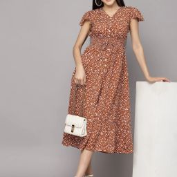 Women Fit and Flare Brown Midi/Calf Length Dress-image-20