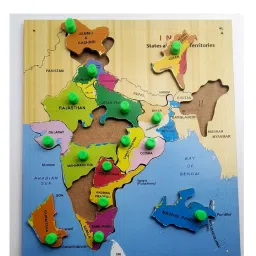 Wooden Indian Map Puzzles for Kids,India Puzzle Map for Students (38*30 cm)-23