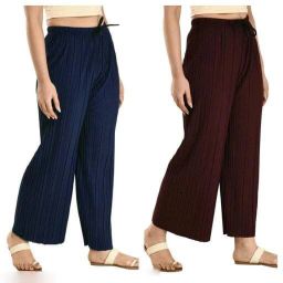 Pack of 2 Women Regular Fit Blue, Purple Crepe Trousers-image-36