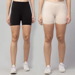 Pack of 2 Solid Women Black Sports Shorts-14
