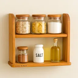 abtrix with ab Containers Kitchen Rack 2-Tier Spice Rack Organizer Solid Wood, Reddish Orange, Floating Shelf Wood-picture-40