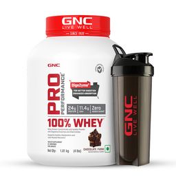 GNC Pro Performance 100% Whey Protein & Black Shaker 700 ml Combo,  4 lb  Chocolate Fudge -53