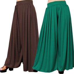 Pack of 2 Women Flared Brown, Green Lycra Blend Trousers-image-89