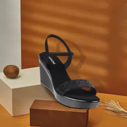 Mochi Women Black Embellished Wedges-image-30