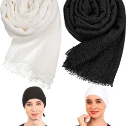 Self Design Pure Cotton Women White, Black Fancy Scarf-image-55
