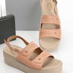 ELLE Textured Open Toe Flatform Heels With Buckles-15