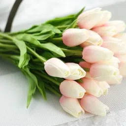Lifelike Faux Tulips for Living Room, Table, and Gifting, Craft, Babypink Multicolor Tulips Artificial Flower-22