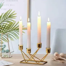 Everything Exports, Metal 4 Candlestick Desktop Pillar Candle Holder Gold Plated, Iron 4 - Cup Candle Holder-17