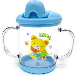 Premium Quality Bpa Free Unbreakable Sippy Cup (Sipper Mugs for Kids/Children/Babies/Infants) Spout Infant PP/Glass Look Water/Juice Training Sipper Cup With Handles 200 ml(Blue) (Blue)-21