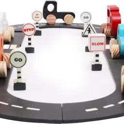 opatoys Wooden Push Toy Mini Drop / Emergency Vehicles with Traffic Signal & Roads set image 4
