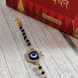 EL REGALO Gold Blue Evil Eye Stone-Studded Nazaria Rakhi for Baby-image-94