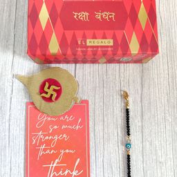EL REGALO Gold Blue Evil Eye Wrap Around Rakhi for Baby With Roli Chawal Combo Set-image-85
