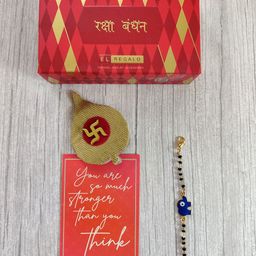EL REGALO Gold-Toned Blue Coloured Evil Eye Baby Rakhi Set-45